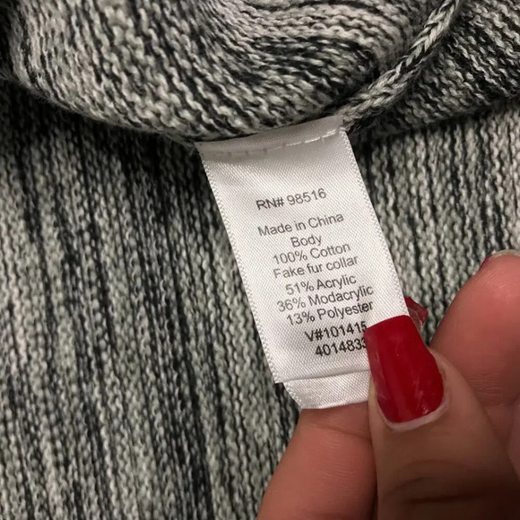 Coldwater Creek Gray Marled Knit Sweater Jacket W/ Fur Collar - Picture 5 of 6